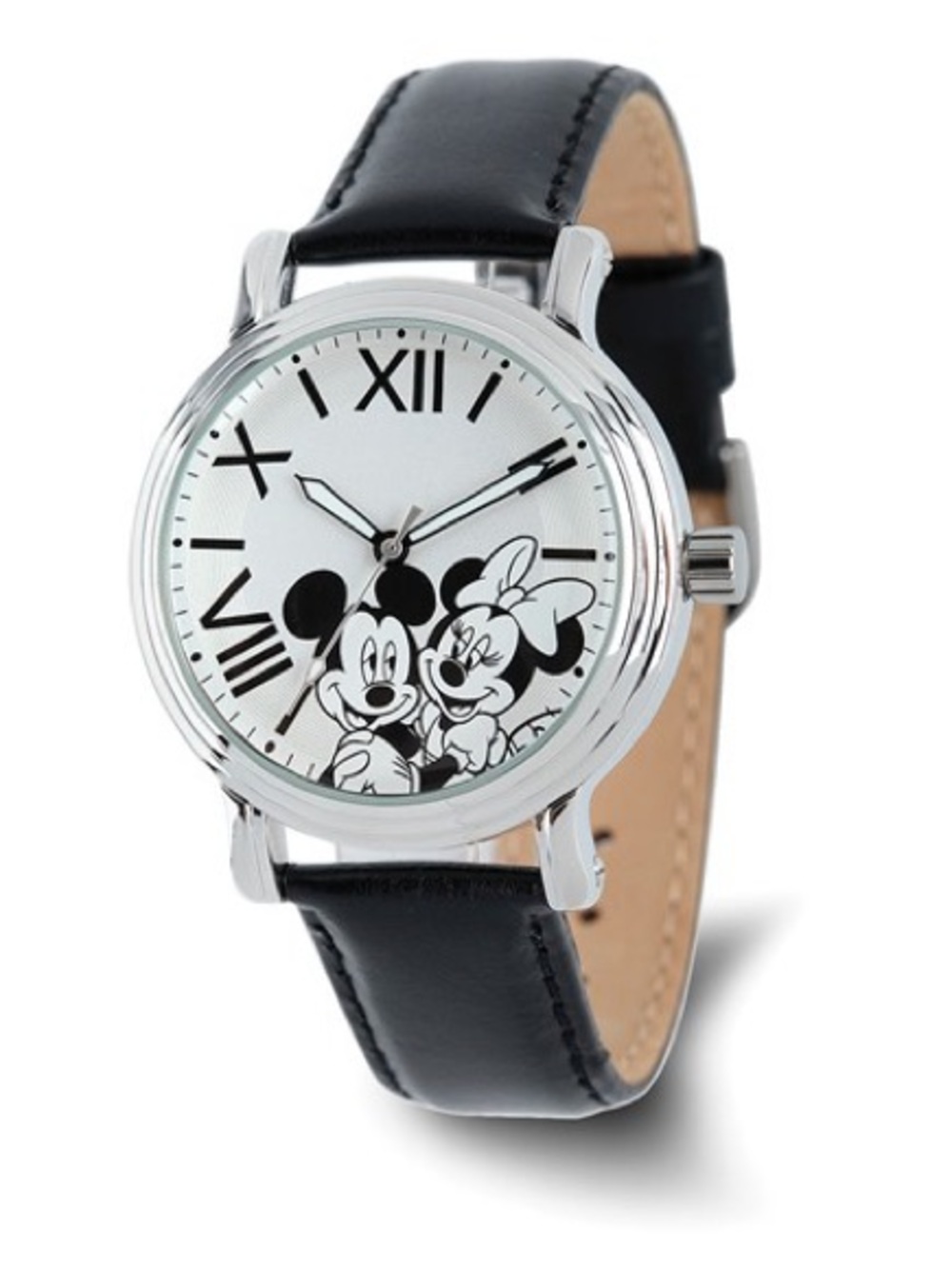 Disney Adult Mickey & Minnie Mouse Black Leather Watch (XWA6739)